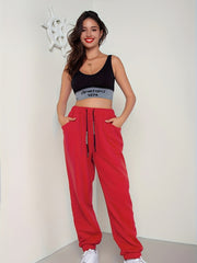Women's Plus Solid Elastic Drawstring Sports Joggers
