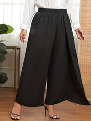  Solid Elastic High Rise Wide Leg Trousers