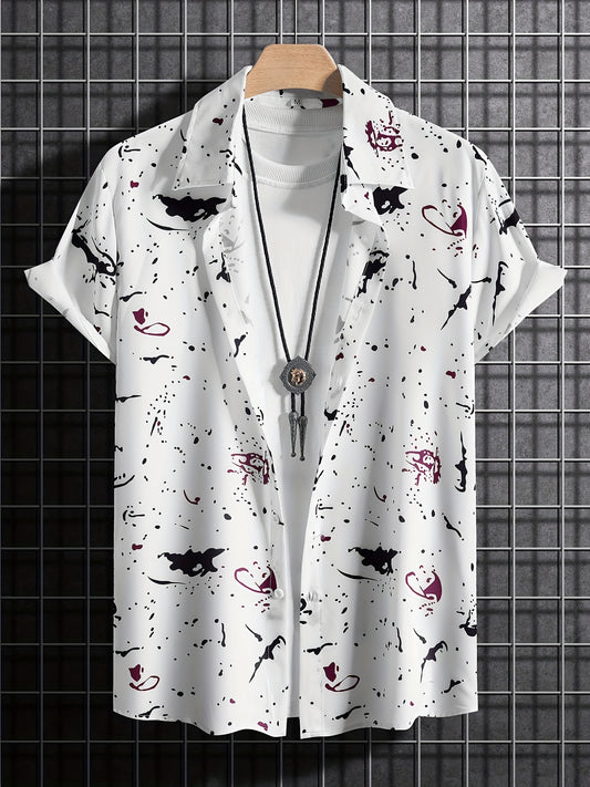 Paint Splatter Pattern Hawaiian Shirt for Summer Vacation