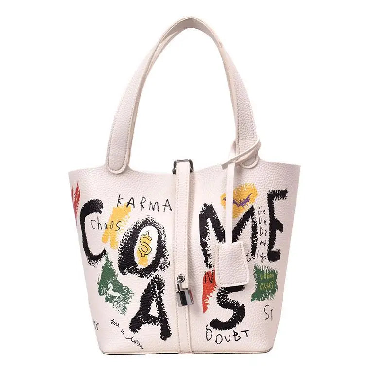 Cartoon Image PU Leather Large Shoulder Bag for Women