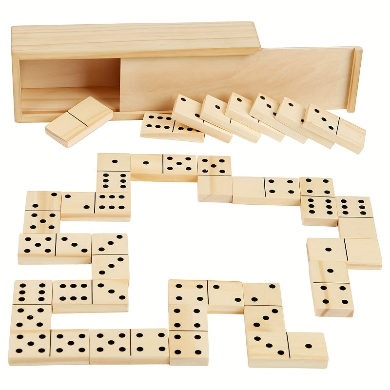 Wooden Domino Set 28pcs Number Matching Game Tower Building Game