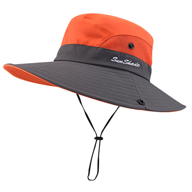 UV Protection Fishing Bucket Hat with Cooling Mesh and Ponytail Opening