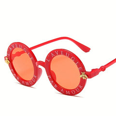 Round Frame Letter Print Sunglasses for Party
