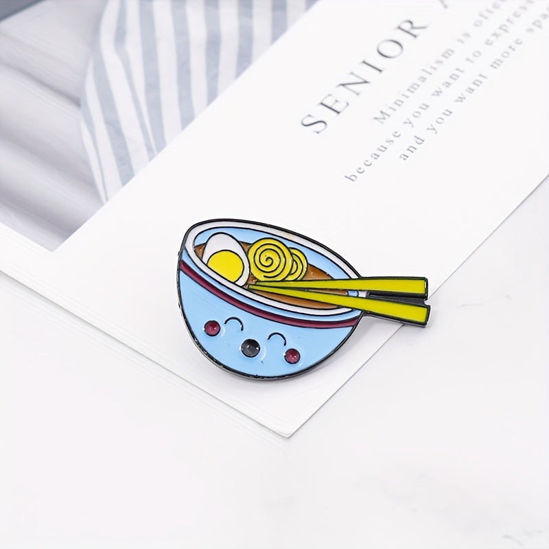 2pcs Cartoon Ramen Pin Enamel Noodle Bowl Brooch For Men