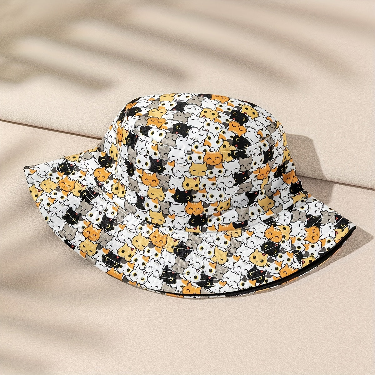 Cartoon Cat Reversible Bucket Hat Animal Print Sunshade Fisherman Cap