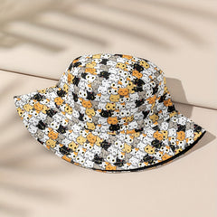 Cartoon Cat Reversible Bucket Hat Animal Print Sunshade Fisherman Cap