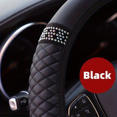 Car PU Leather Steering Wheel Cover with Artificial Diamonds