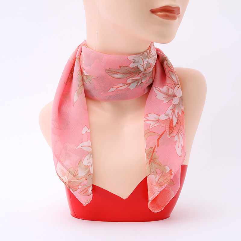 Square Chiffon Scarf Thin Flower Print Vintage Neck Scarf Women Face Mask