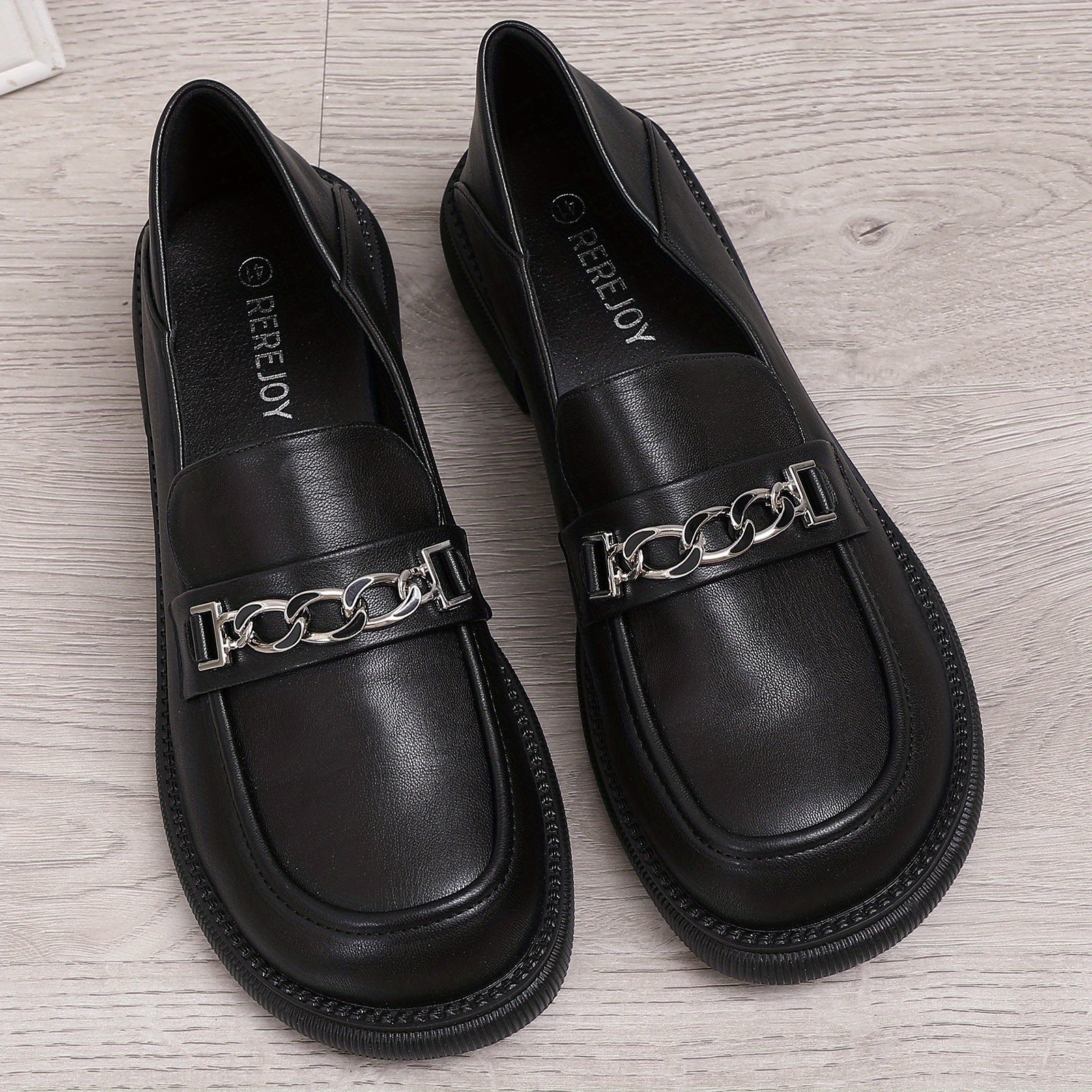 Women's Chain Decor Loafers Thick Sole Slip On Casual & Preppy Shoes