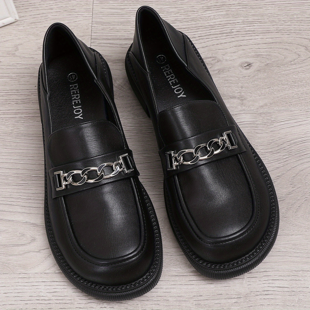 Women's Chain Decor Loafers Thick Sole Slip On Casual & Preppy Shoes