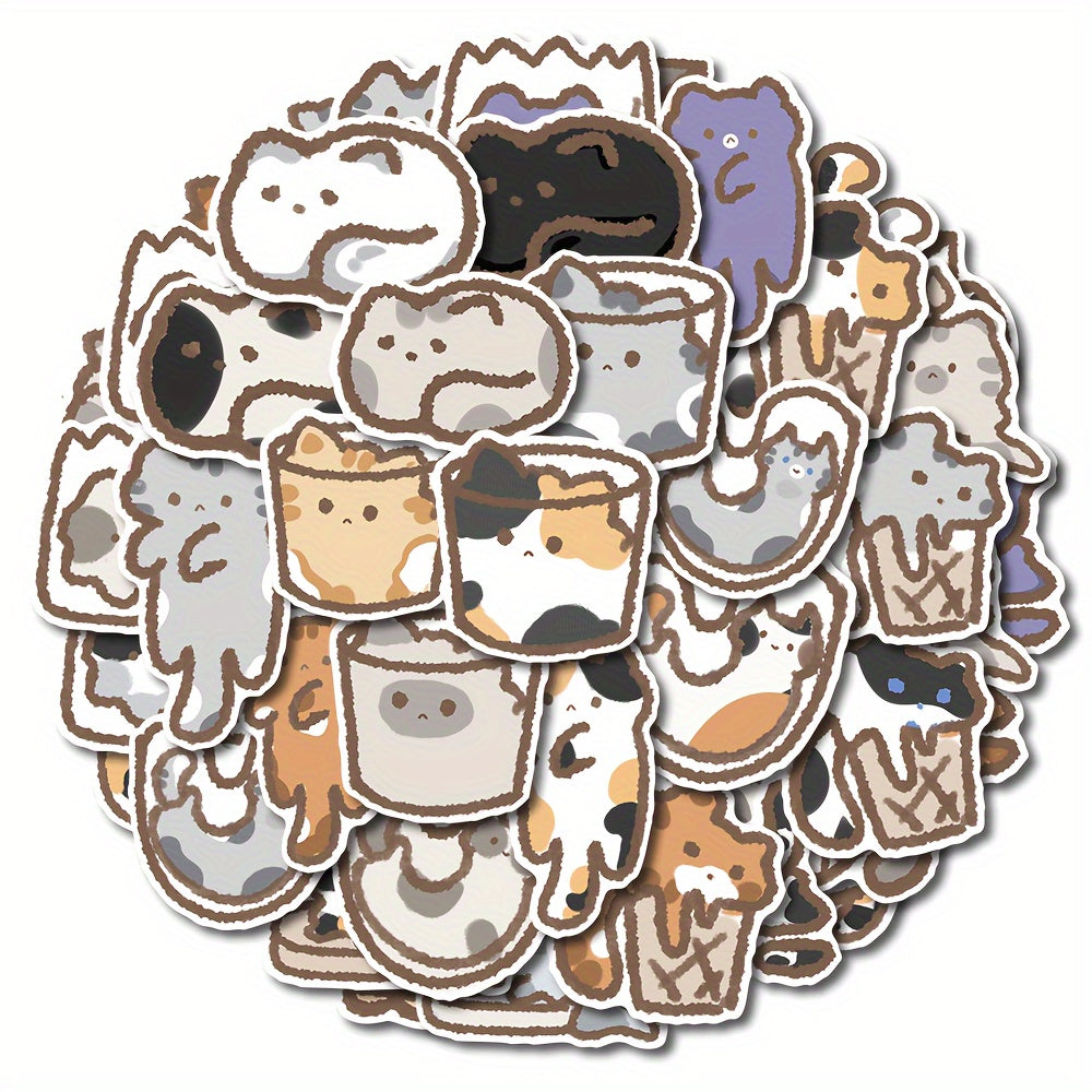 48pcs Liquid Cup Cat Sticker for Laptop Phone Bottle DIY Decoration