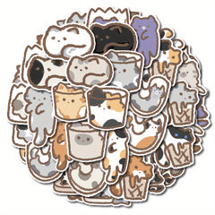 48pcs Liquid Cup Cat Sticker for Laptop Phone Bottle DIY Decoration