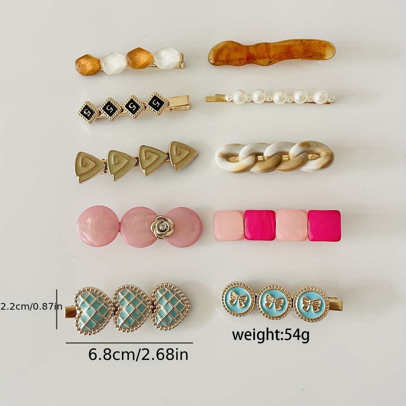 10pcs Faux Pearl Resin Round Decor Hair Clip Flower Duck Bill Clip