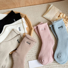 6 Pairs Plush Lined Socks - Cozy & Stylish Letter Pattern Women's Stockings