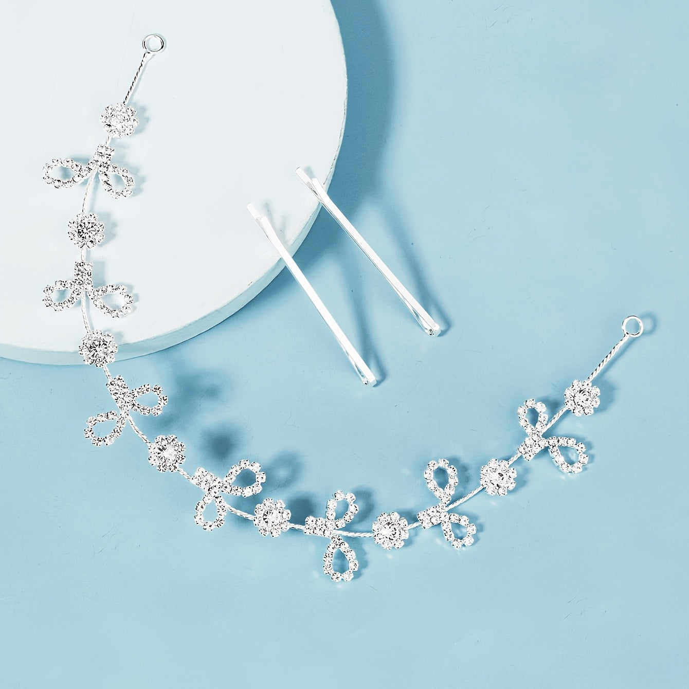Crystal Silk Wedding Headband Rhinestone Bridal Headpiece Silver