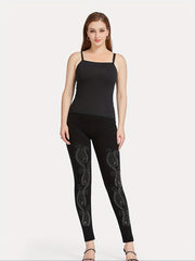 Paisley Rhinestone Skinny Leggings Casual Stretchy Leggings