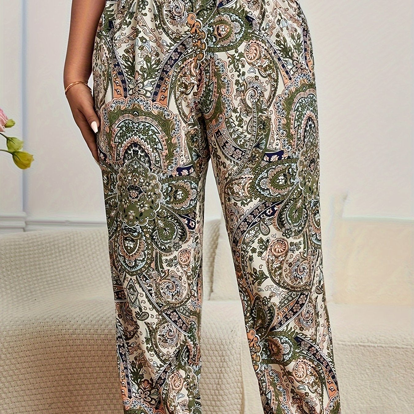  Paisley Floral Print High Rise Jogger Pants