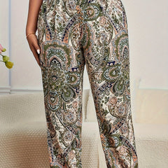  Paisley Floral Print High Rise Jogger Pants