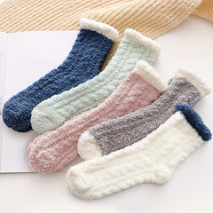 5 Pairs Fuzzy Mid Tube Socks Warm & Cozy Women's Stockings