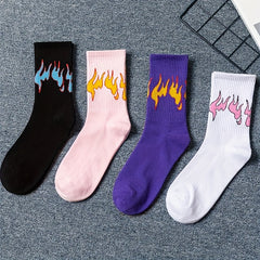 4 Pairs Flame Print Socks Women's Stockings