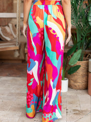  Boho Pants Women's Plus Contrast Print Wide Leg Trousers