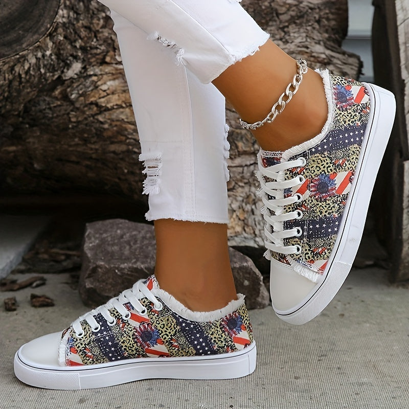 Women's Star & Striped Canvas Shoes Lace Up Sneakers