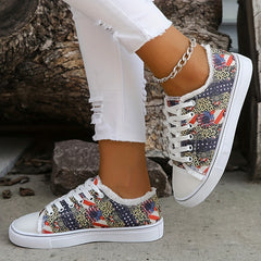 Women's Stars & Striped Print Low Round Toe Lace Up Flat Non slip Shoes