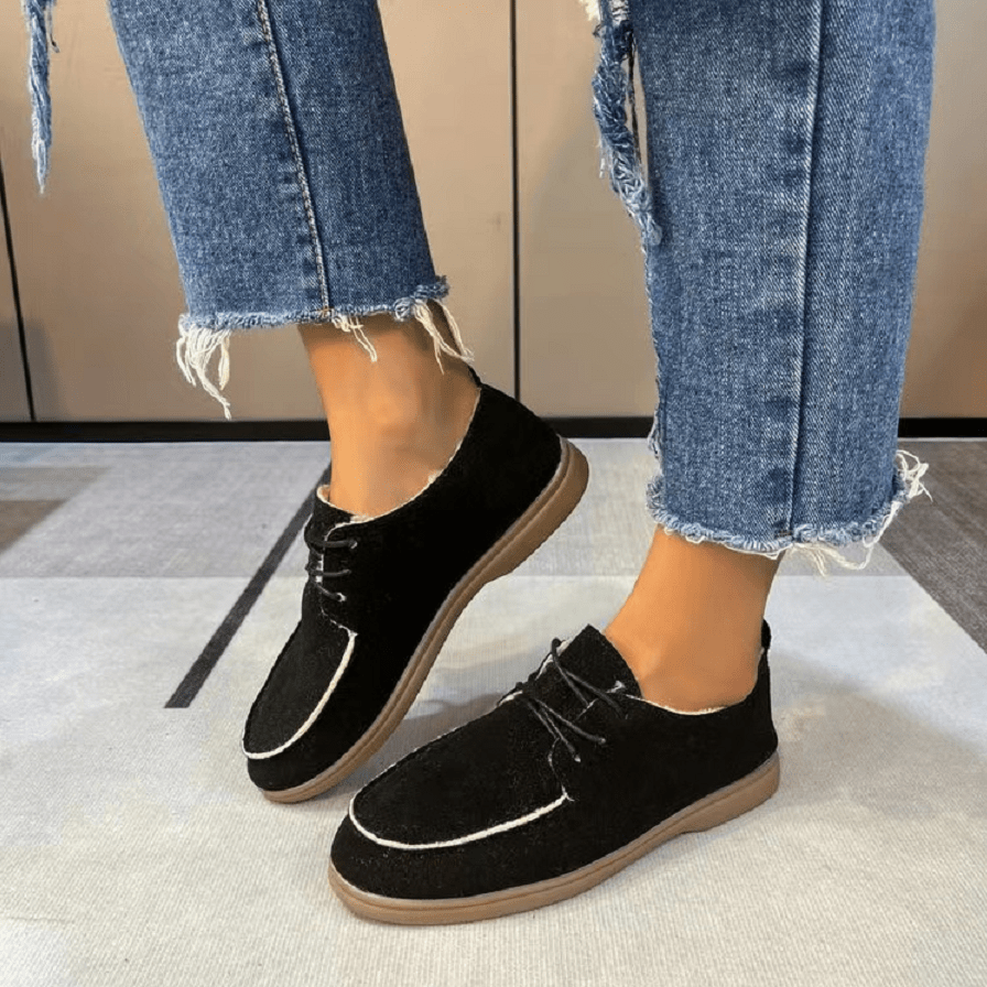 Women's Plush Loafers Fleece Liner Lace Up Shoes