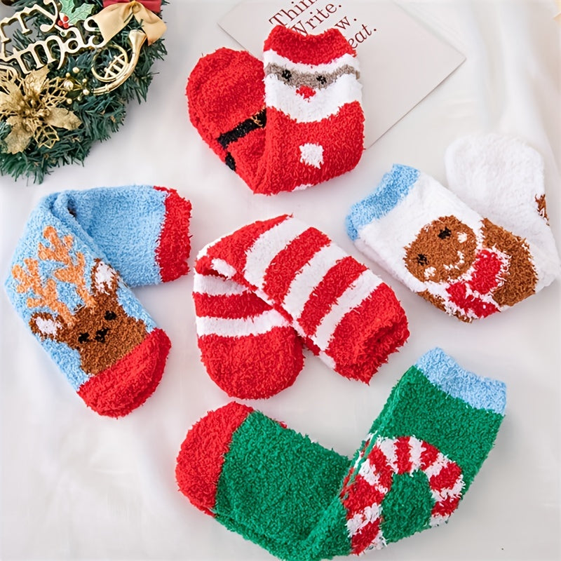 5 Pairs Christmas Print Socks Warm Stockings