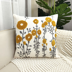 Boho Floral Tufted Throw Pillow Cover Embroidered Cotton Cushion for Couch Bed