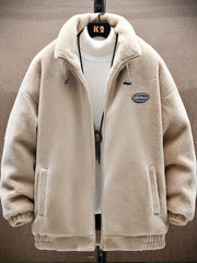 Men's Fleece Stand Collar Jacket Active Zip Up Coat