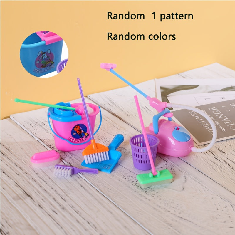 9pcs Doll Cleaning Tools Set Broom Bucket Dollhouse Furniture Decor