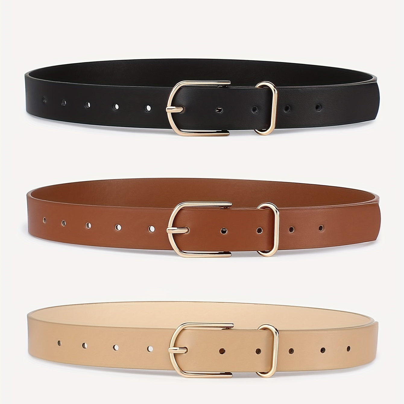 Geometric Buckle Belt Set Solid PU Leather Waist Belt For Women