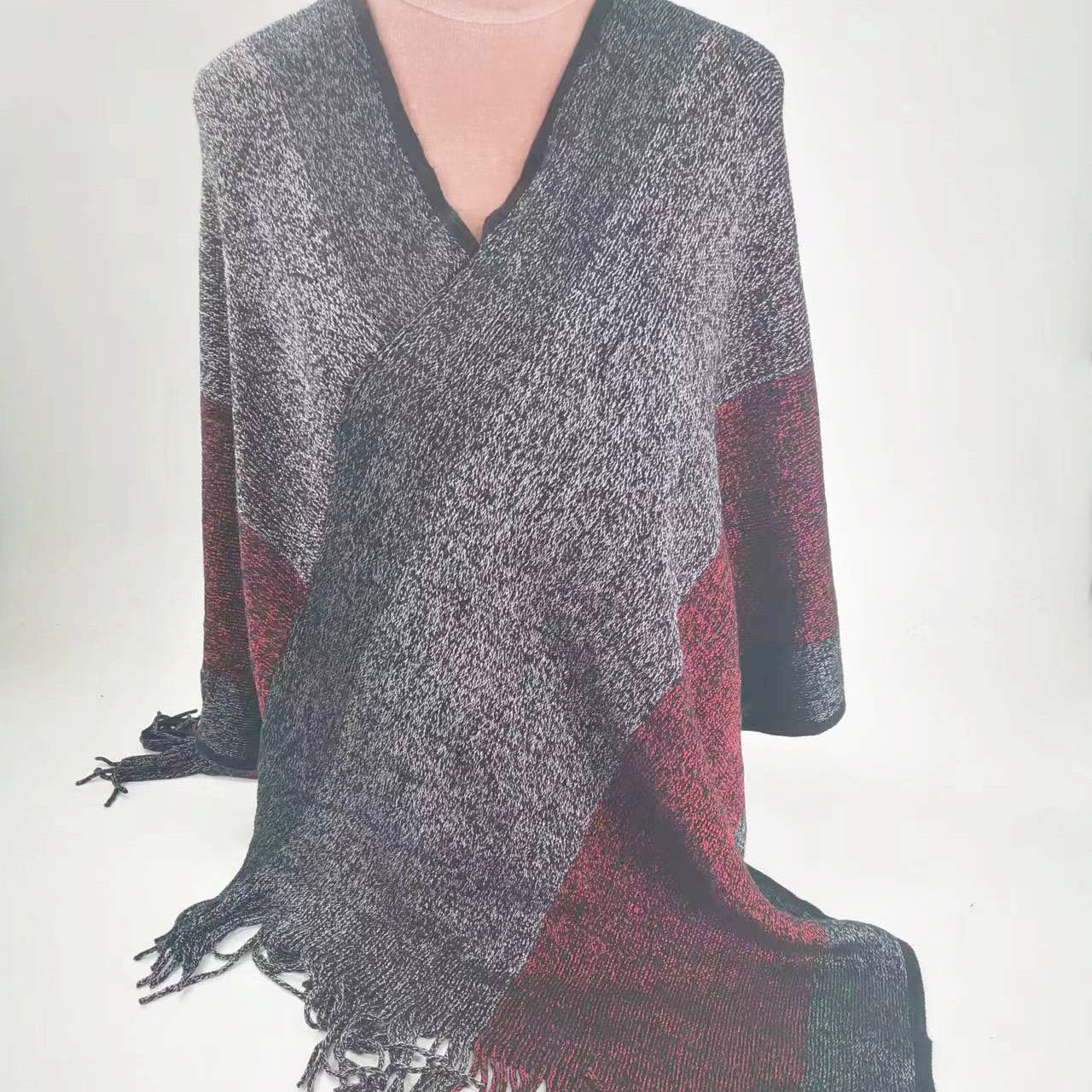 Fringed Shawl Warm Outwear Cape Windproof Large Blanket for Autumn & Winter