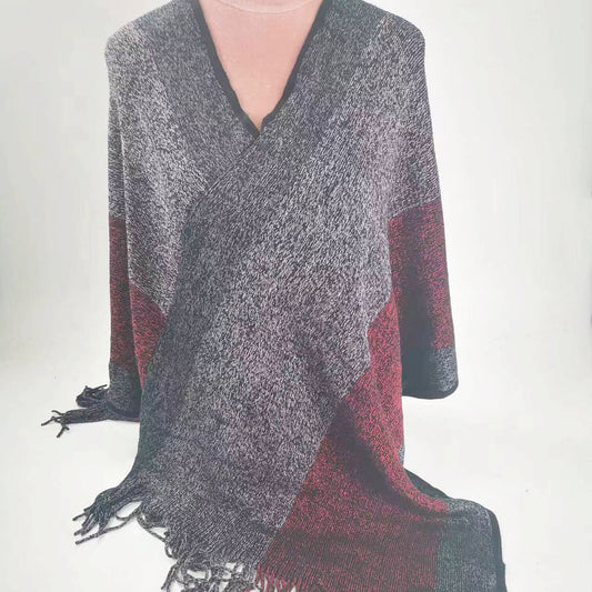 Fringed Shawl Warm Outwear Cape Windproof Large Blanket for Autumn & Winter