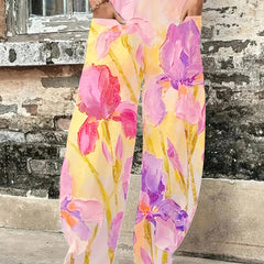 Women's Plus Painting Print High Rise Wide Leg Trousers