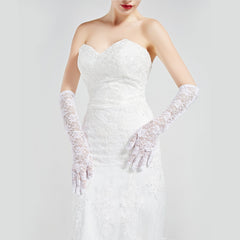 Long Lace Floral Gloves for Party Wedding Bridal
