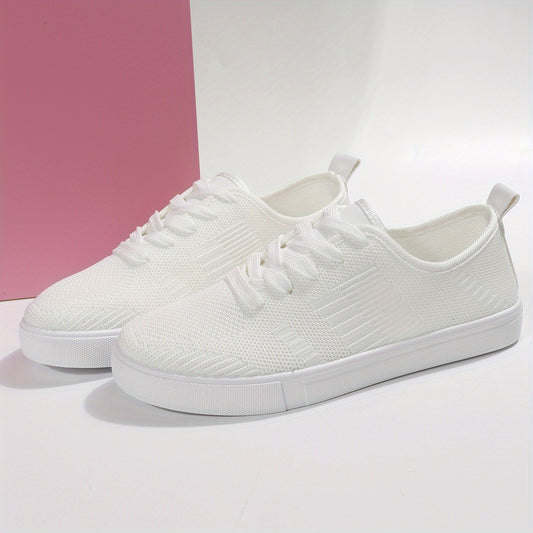 Women's Breathable Knit Sneakers Low Top Lace Up Round Toe Solid Casual Shoes