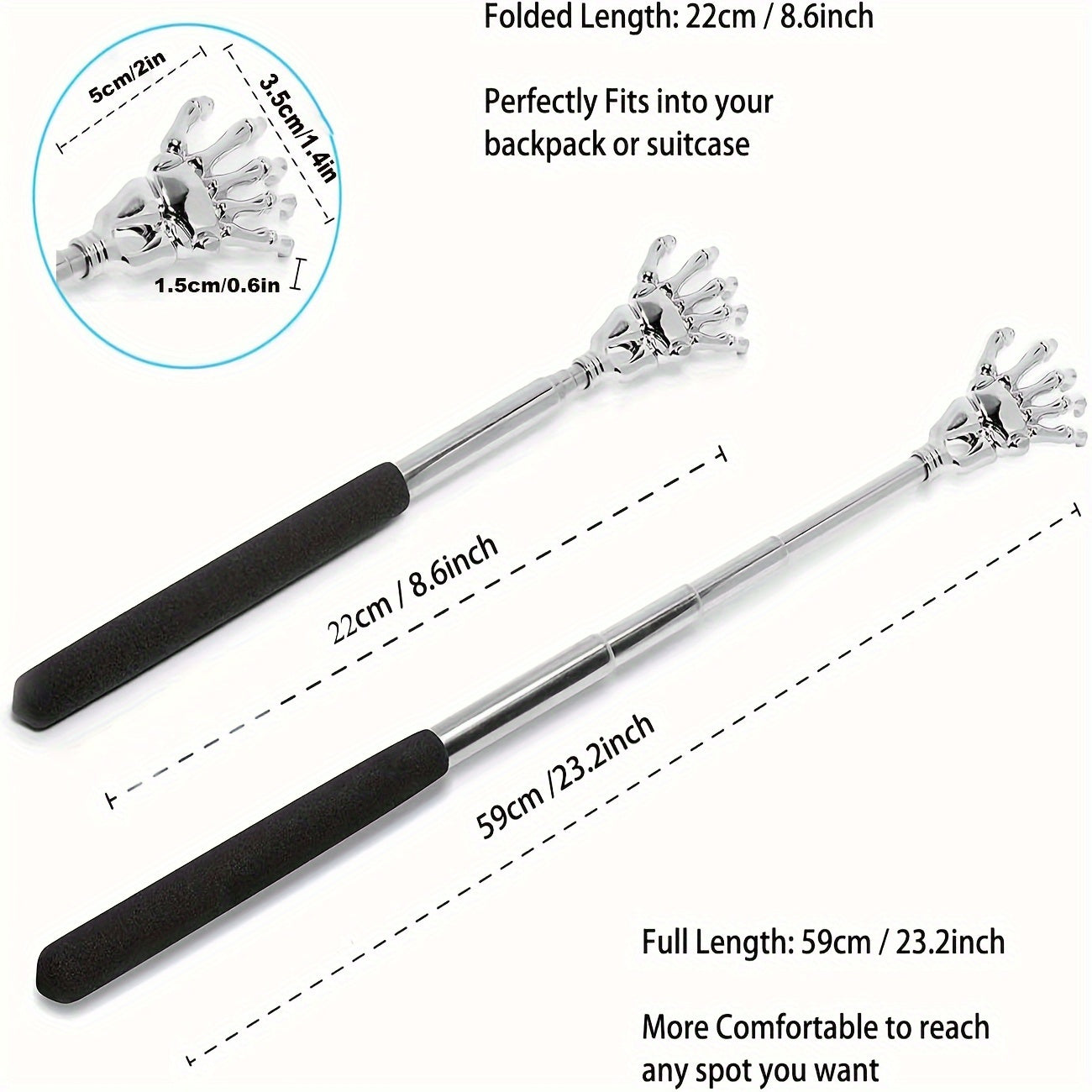 Adjustable Stainless Steel Back Scratcher with Retractable Claw