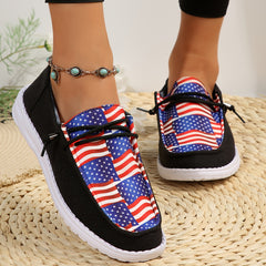 Flag Pattern Low Lace Up Flat Canvas Shoes for Women
