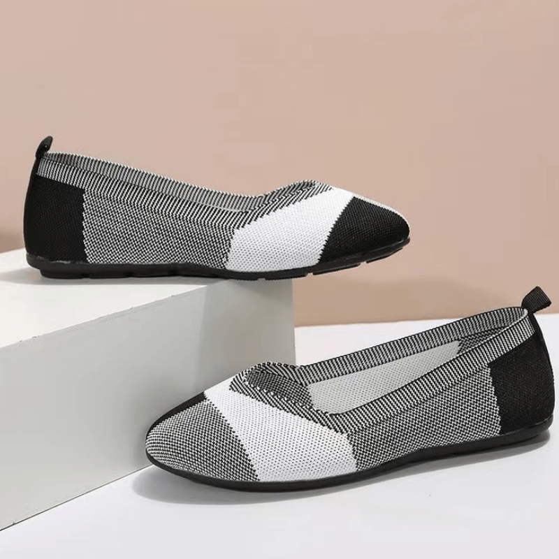 Colorblock Knit Ballet Flats Soft Sole Walking Shoes