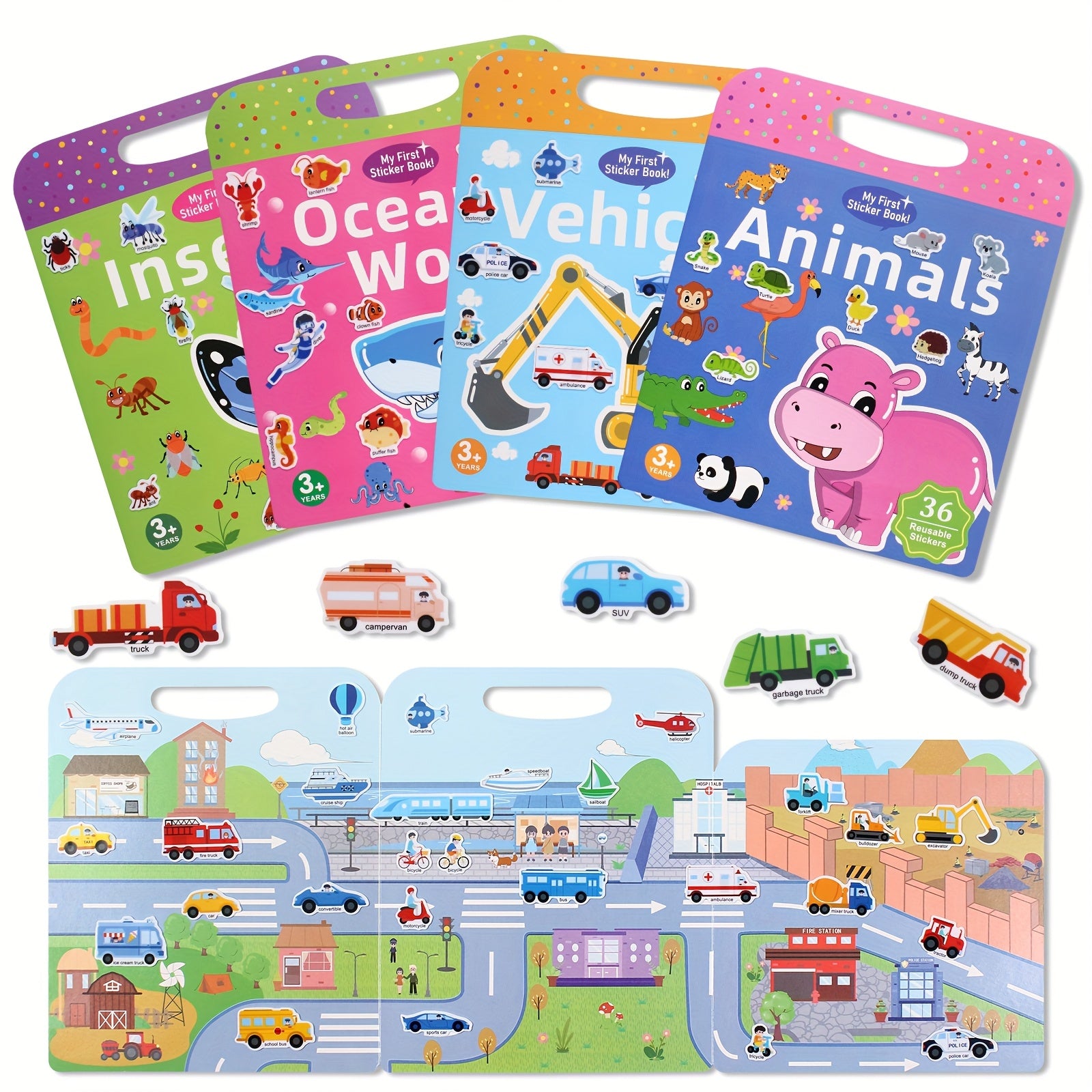 Kids' Reusable Sticker Book, Washable - Fun Learning Activity
