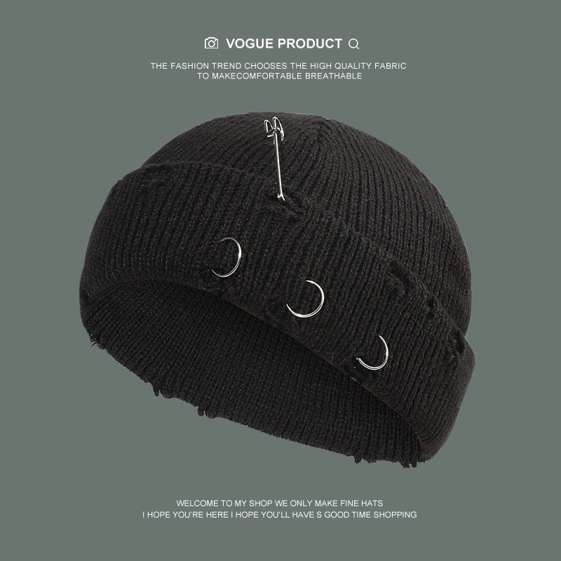 Iron Ring Pin Hole Knitted Wool Cap