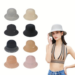 Stripe Jacquard Bucket Hat Sunscreen Summer Sun Hat Women's Casual Cloche Hats