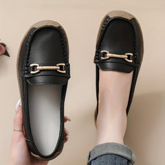 Flat Loafers with Metallic Buckle - Casual Walking Shoes