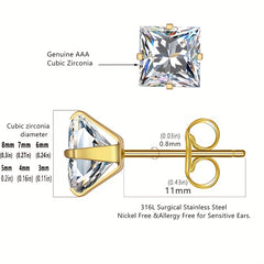 Stainless Steel Stud Earrings 14K Plated Zircon Earrings For Men
