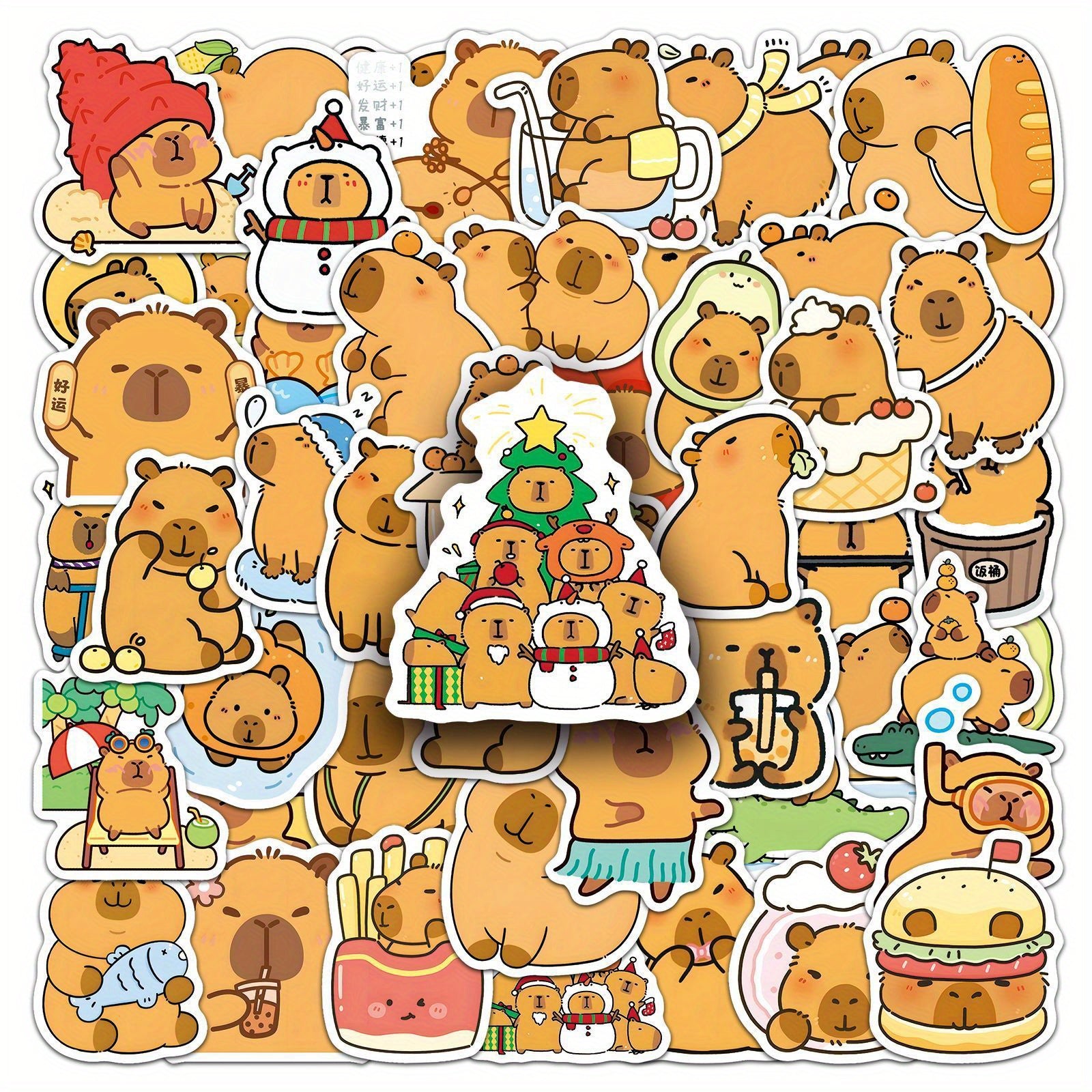 50pcs Capybara Vinyl Stickers Reusable PVC Decals Whimsical Designs