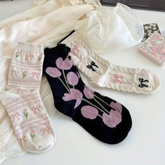 5 Pairs Cute Pattern Mid Tube Socks for Women