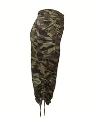  Ruched Tie Camo Midi Skirt