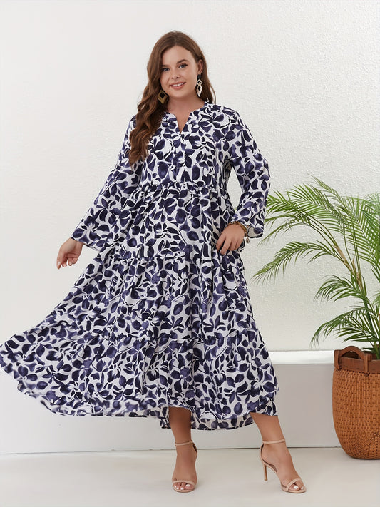 Floral Print Long Sleeve Smock Maxi Dress